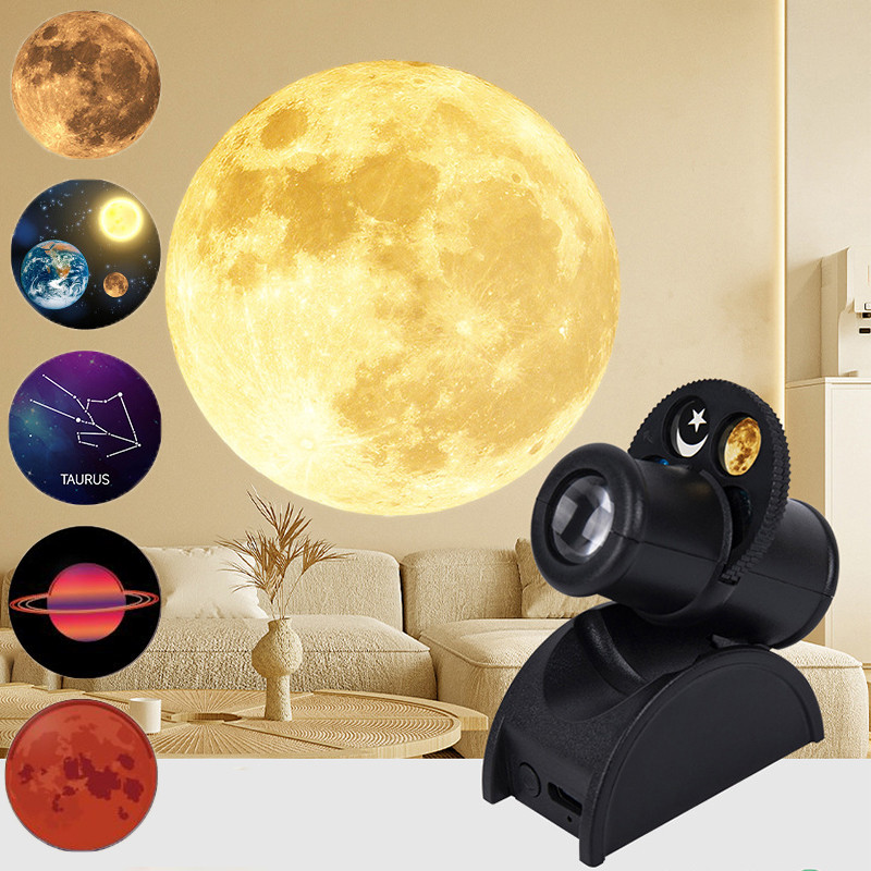 USB Lua Lâmpada De Projeção Planeta Projetor Substituível LED Night Light Terra Constelação Fundo Atmosfera Lâmpadas Par