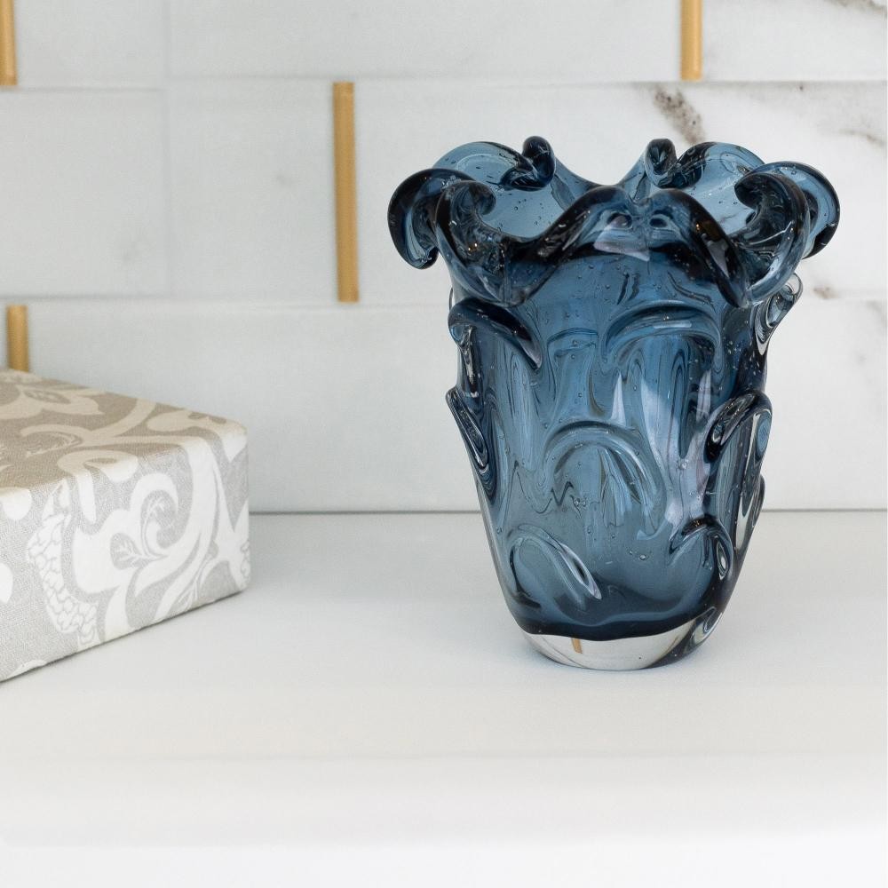 Vaso de Vidro Azul 13cm x 14,5cm - Lyor