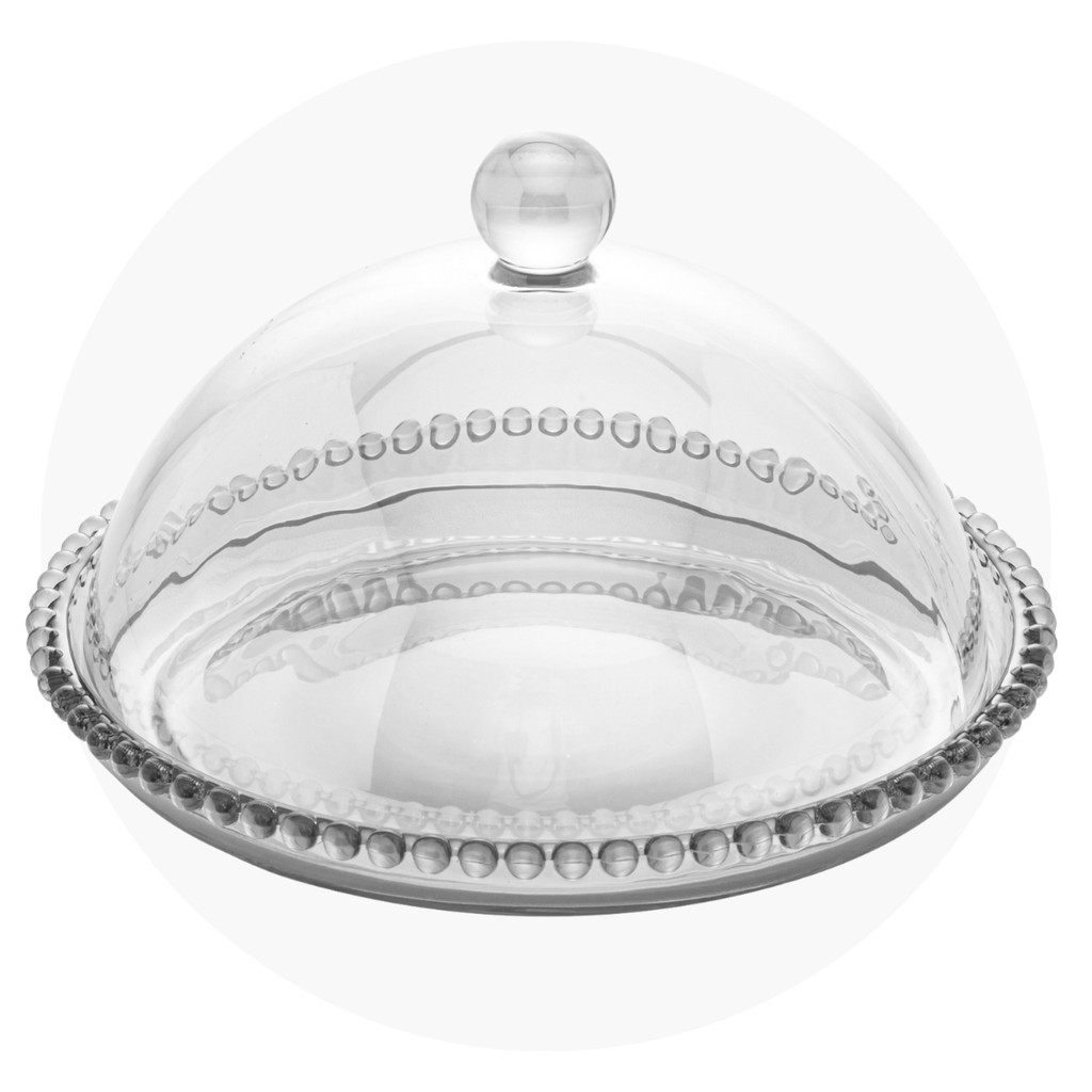 Queijeira Redonda de Mesa Cristal com Tampa de Vidro Decorada - Home & Living