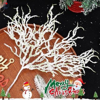 Haste De Folhas De Pinheiro Branco Simulado-Ramos De Floco De Neve Artificial De Natal-Enfeites De Decoração De Árvore P