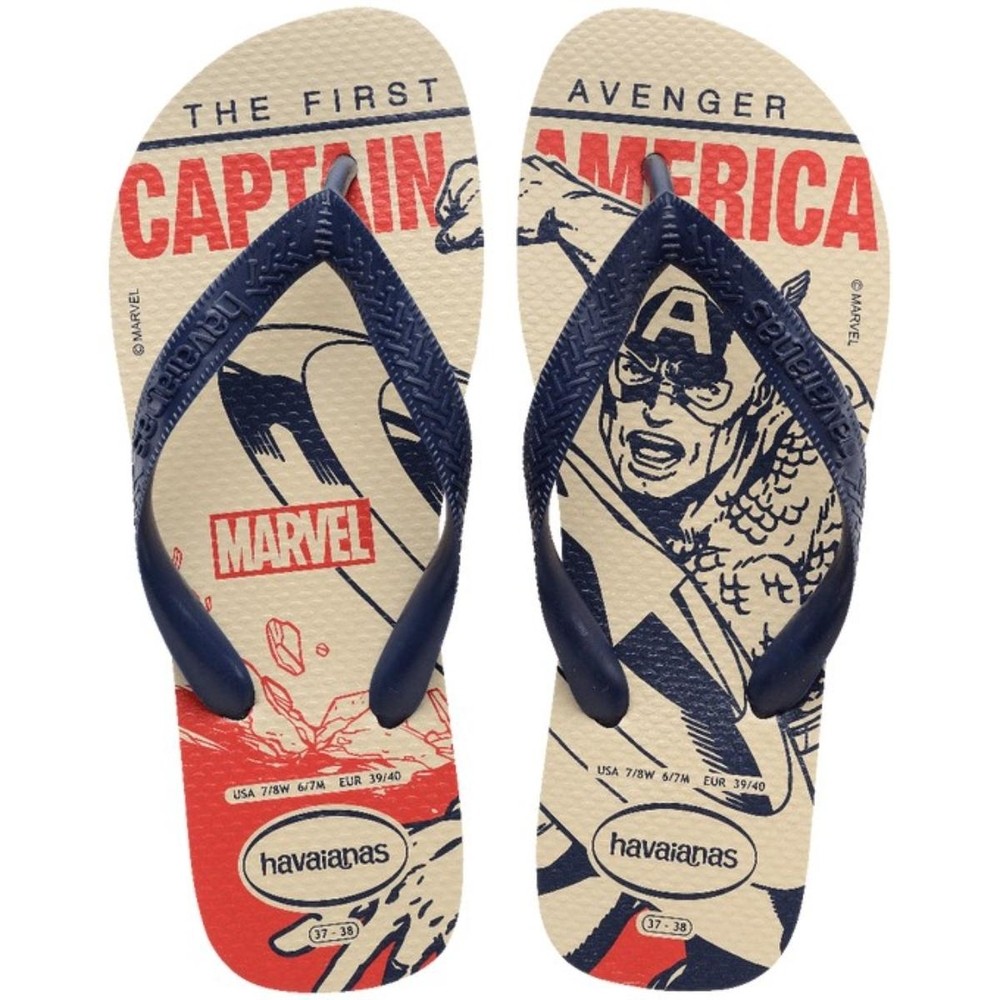 Chinelo Havaianas Marvel Logomania Masculino - Azul e Bege - Men Shoes