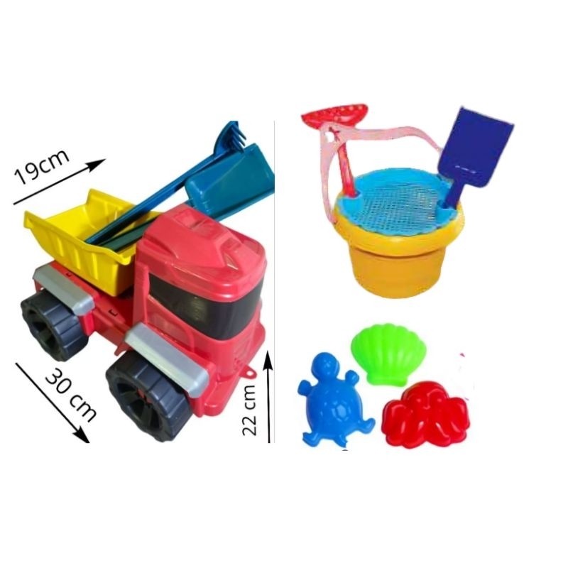 KIT CAMINHAO BRUTUS CAÇAMBA COM RASTELO E PÁ 2 MODELOS COM OU SEM O KIT BALDINHO PA+RASTELO+FORMINHAE PENEIRA