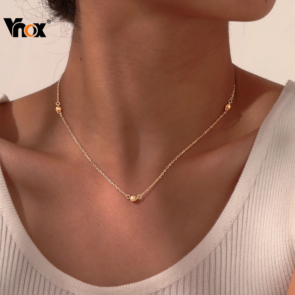 Vnox Cruz Corrente Três Contas Saltitantes Colar Para Mulheres Aço Inoxidável Ajustável Natal Moda Jóias