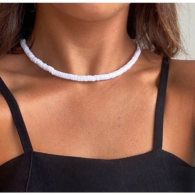 Colar Choker Miçangas Disquinhos Disco Redondo Masculino Feminino Gargantilha Moda Verão Preto branco Colorido