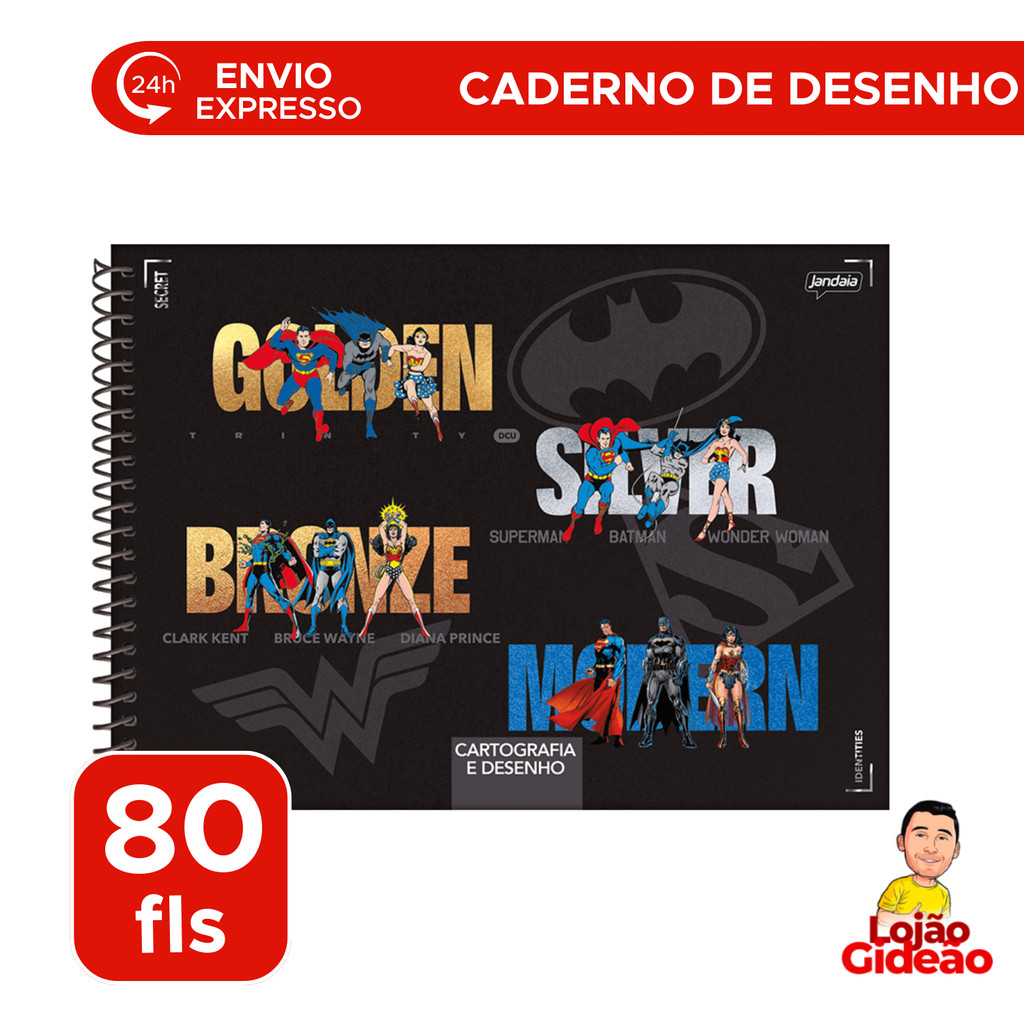 Caderno De Caderno Cartografia Liga Da Justiça 80 Folhas Aramado Capa Dura