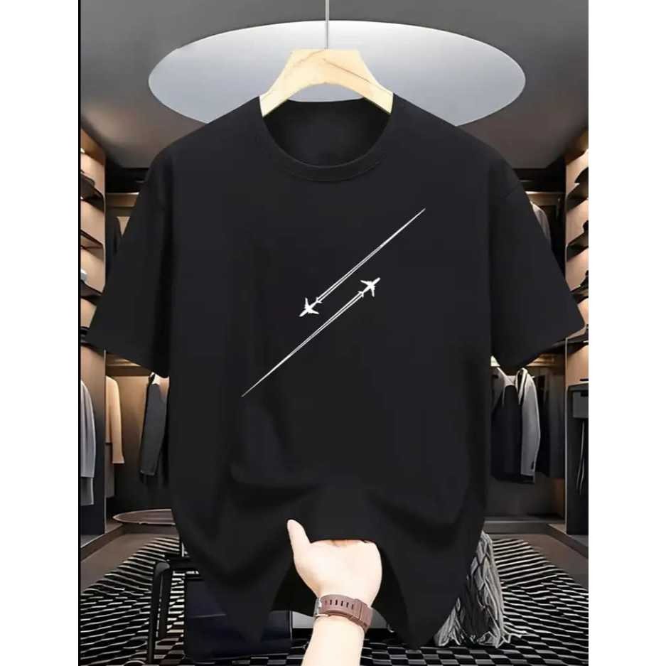 Camiseta Masculina AVIÃO Simples De Manga Curta Gola Redonda Estampada Lançamento