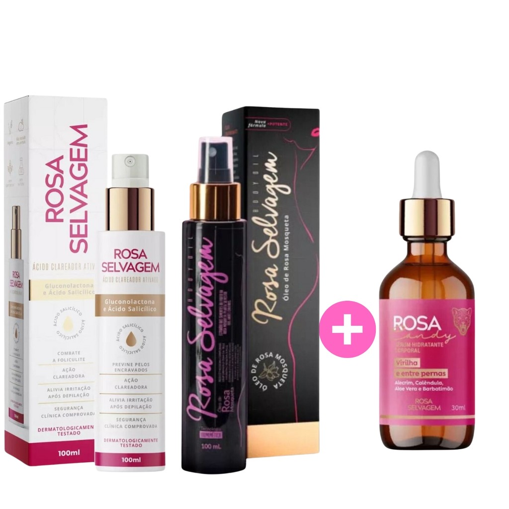 Kit Óleo Rosa Mosqueta+ Ácido + Sérum Candy Rosa Selvagem