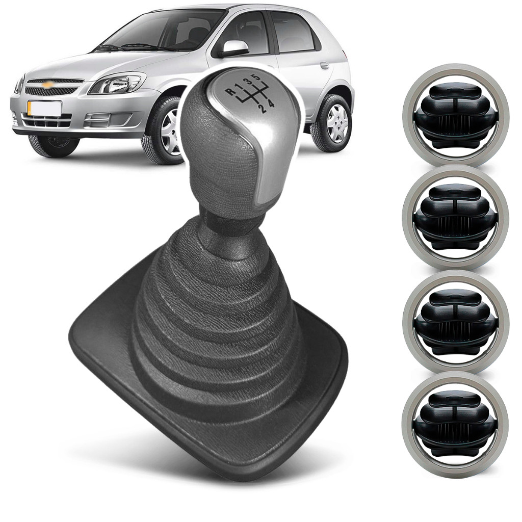 Kit Coifa Bola Alavanca Câmbio + 4 Difusor Saída Ar Celta Prisma 2007 08 09 10 11 12