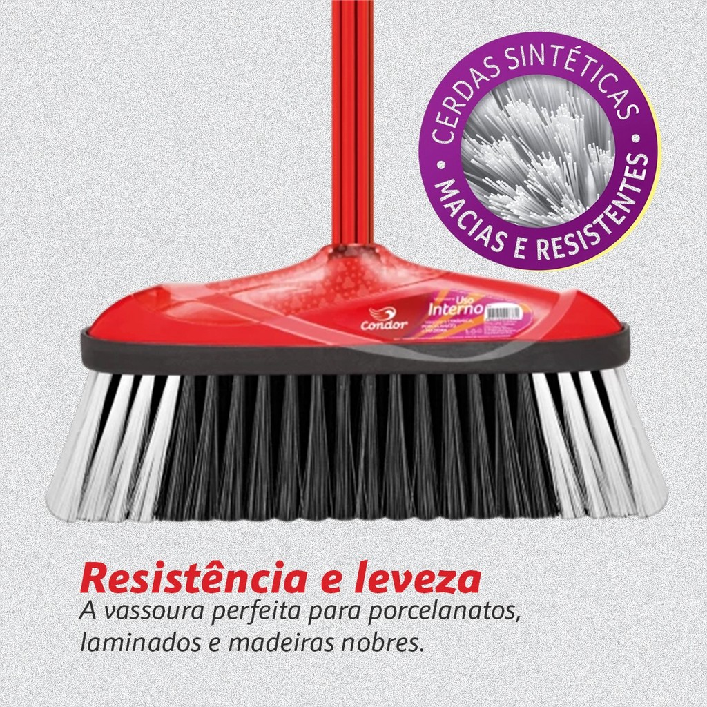 Vassoura Multiuso Varre Fácil Com Cabo Cerdas Sintetica Cruzadas Agarra Melhor A Sujeira Condor
