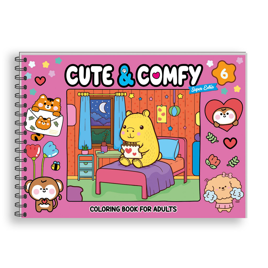 Cute & Comfy Super Extra Edição 06 - Livro de Colorir Adulto - Capa Dura Holográfica - Rosa