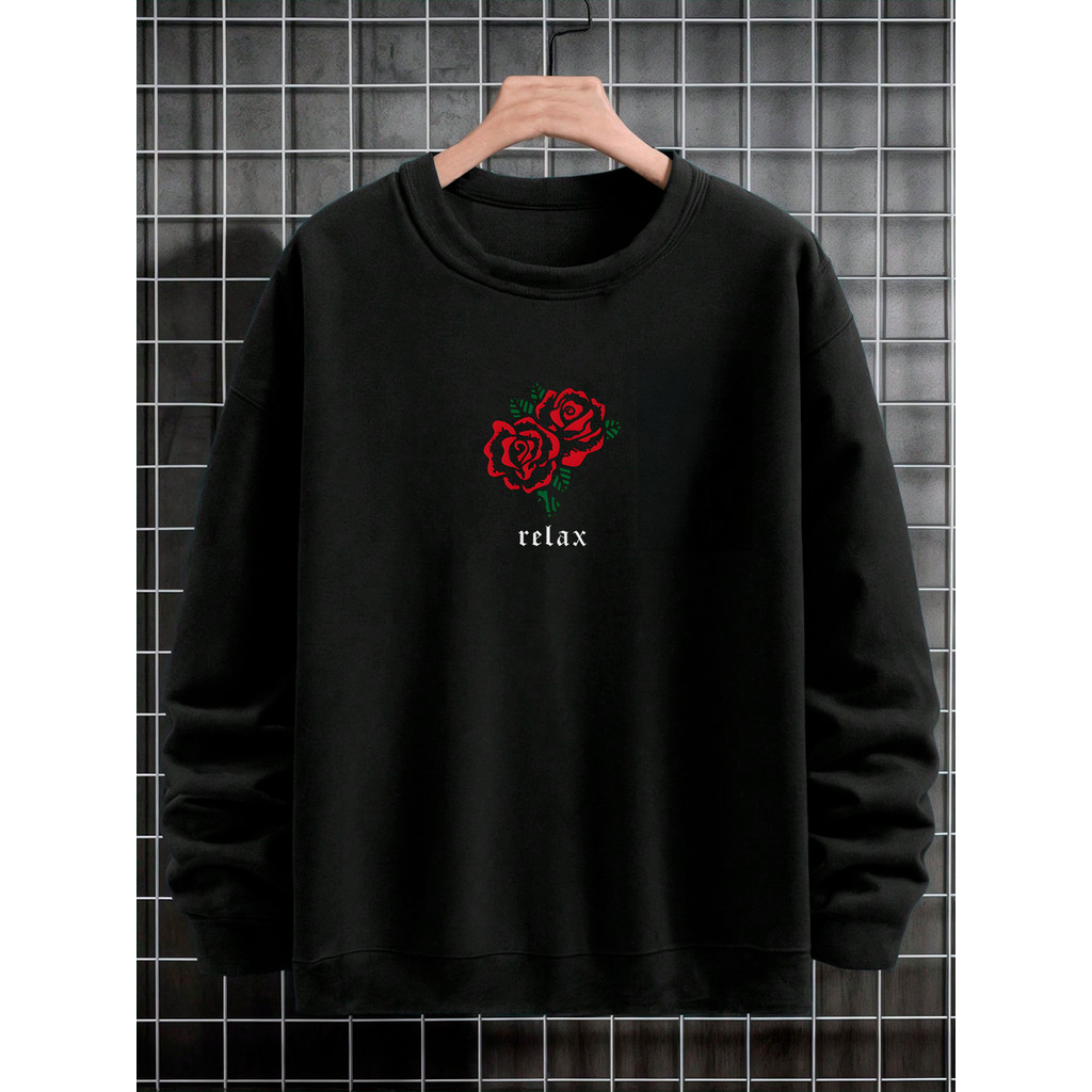 Moletom Gola Redonda Unissex Flor Rosa Vermelha Blusa De Frio Basico Careca Casaco Feminino e Masculino Flanelado