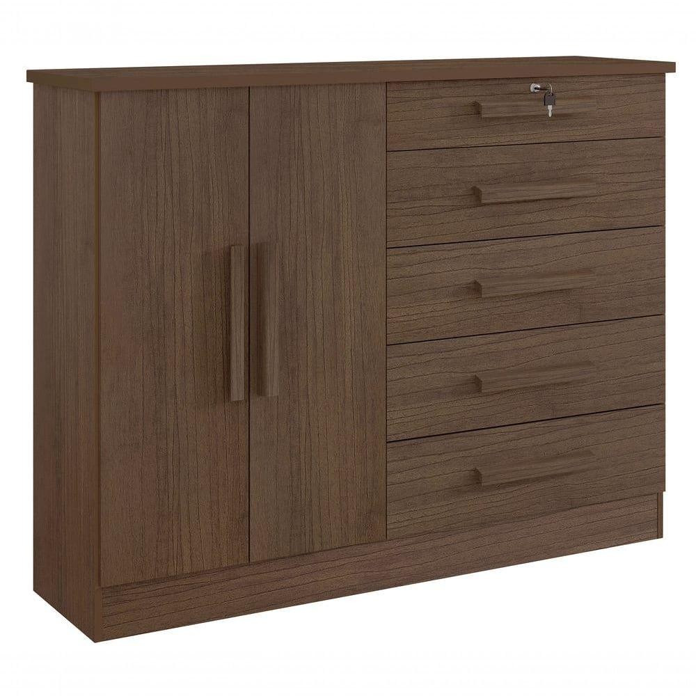 Cômoda New Athos 5 Gavetas Com Sapateira D' Doro Castanho