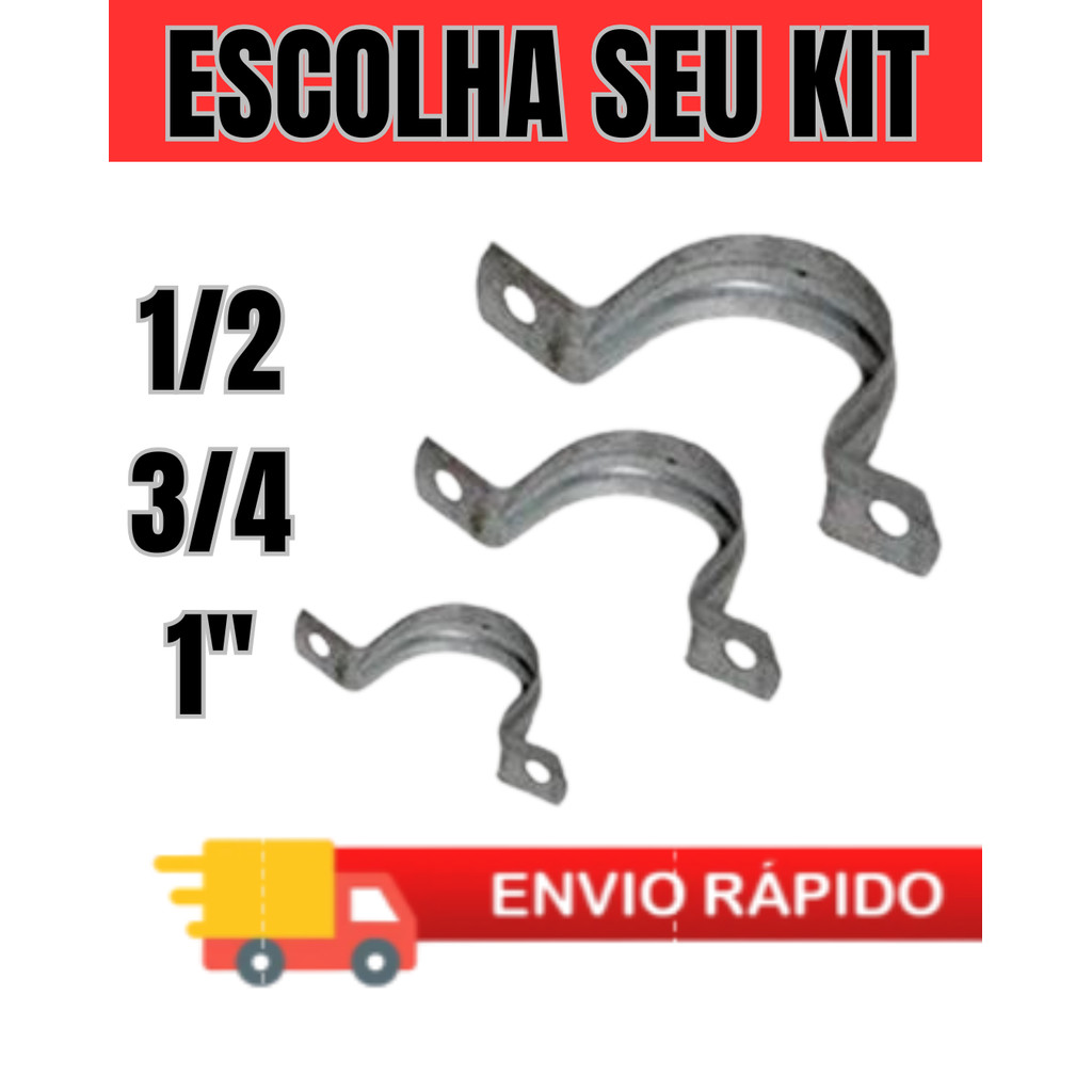 Abraçadeira Tipo U em Metal Para Tubos (Medidas 1/2 - 3/4 - 1")  até 50 UNIDADES. em Oferta na Shopee