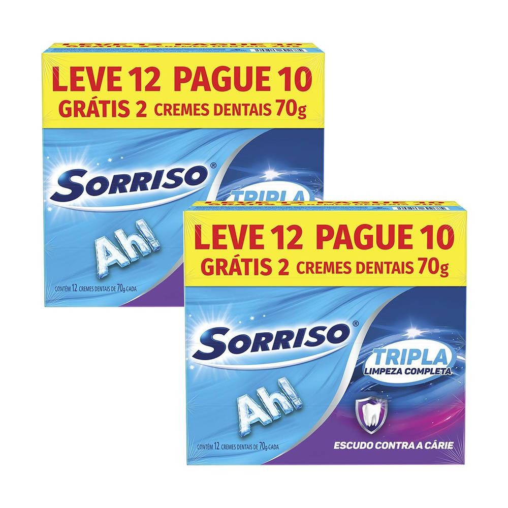 Kit 2 Pack Creme Dental Sorriso Tripla Limpeza Completa 70g 12 unidades