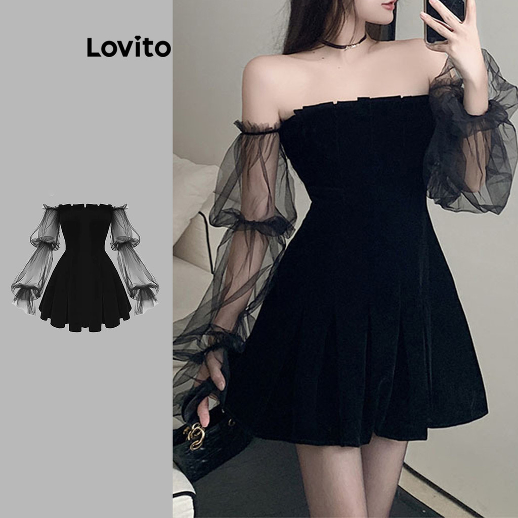 Lovito Vestido Casual Liso Com Acabamento Em Alface Vestido De Malha Drapeado Para Mulheres L102AD480 em Oferta na Shopee