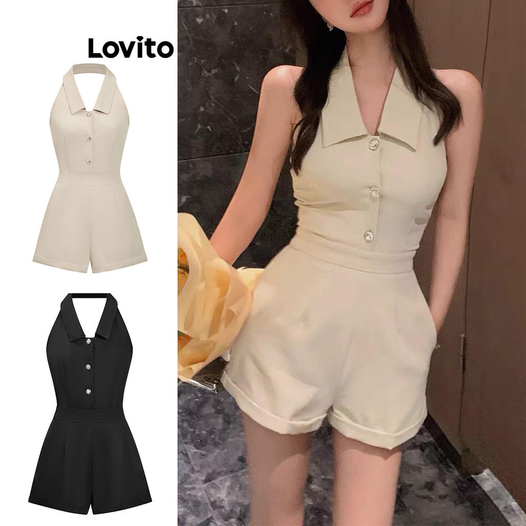 Lovito Elegante Macacão Feminino Liso Plissado L80ED470 - Women Clothes
