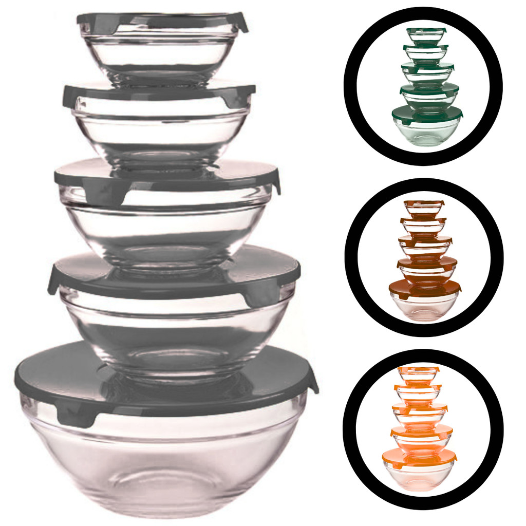 Conjunto Tigela Vidro Bowl Marmita Tampa 5 Peças Herméticos