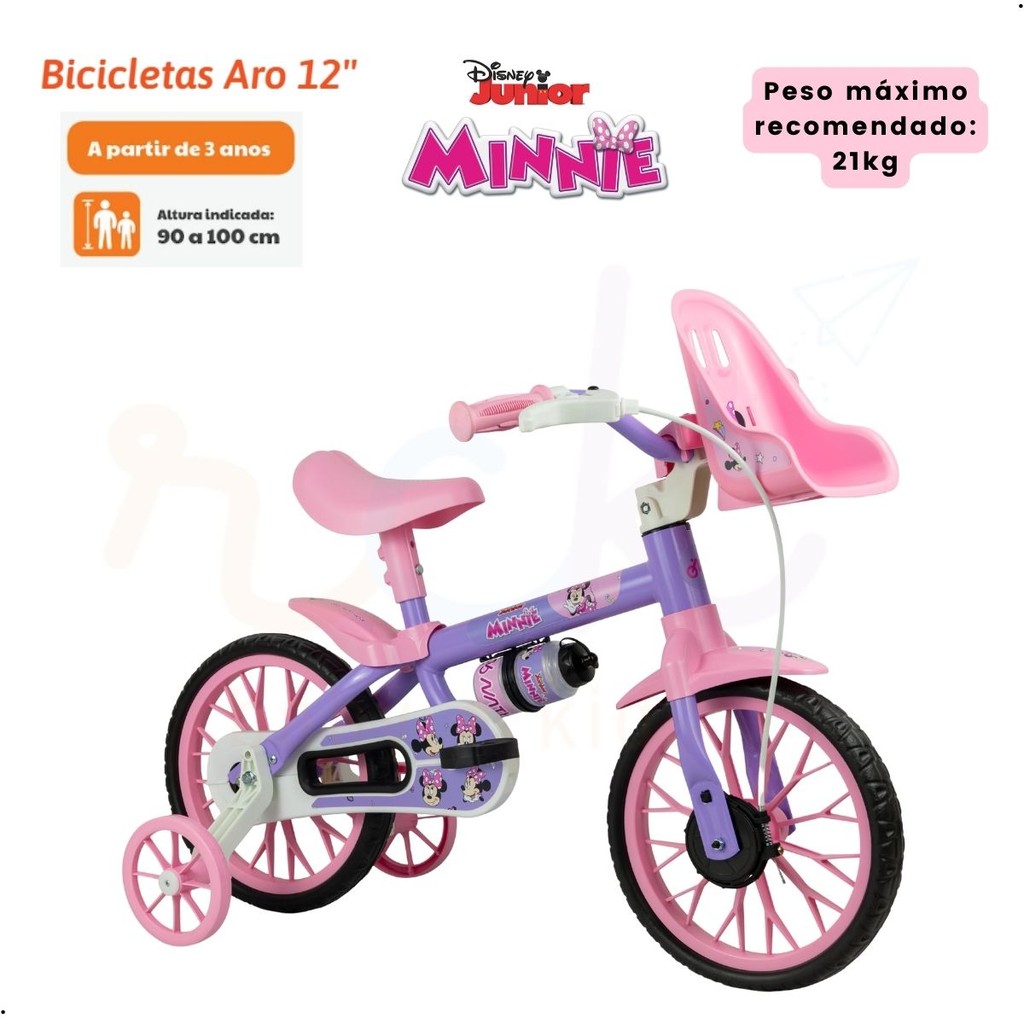 Bicicleta Minnie Infantil 3 anos Com rodinhas Nathor Aro 12