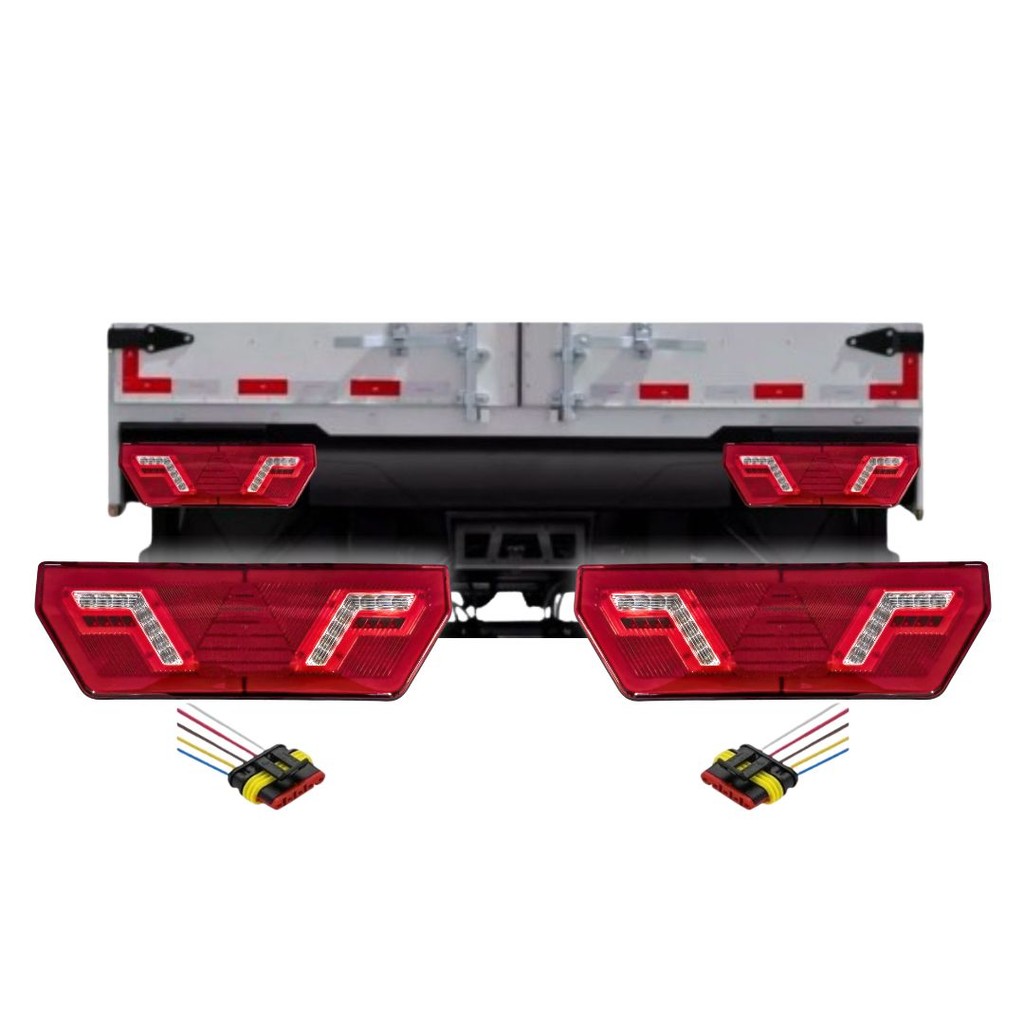 Kit Lanterna Traseira Implemento 12v LED Pisca Sequencial Randon Guerra + Chicotes L3072 L3073
