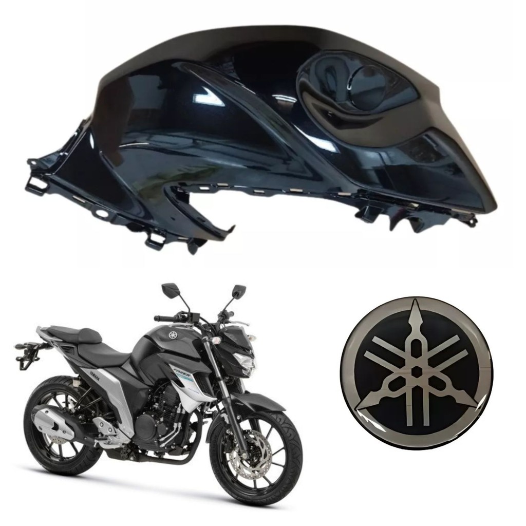 KIT Capa Tanque Direito Fz25 Fazer 250 Preto Brilho + Adesivo