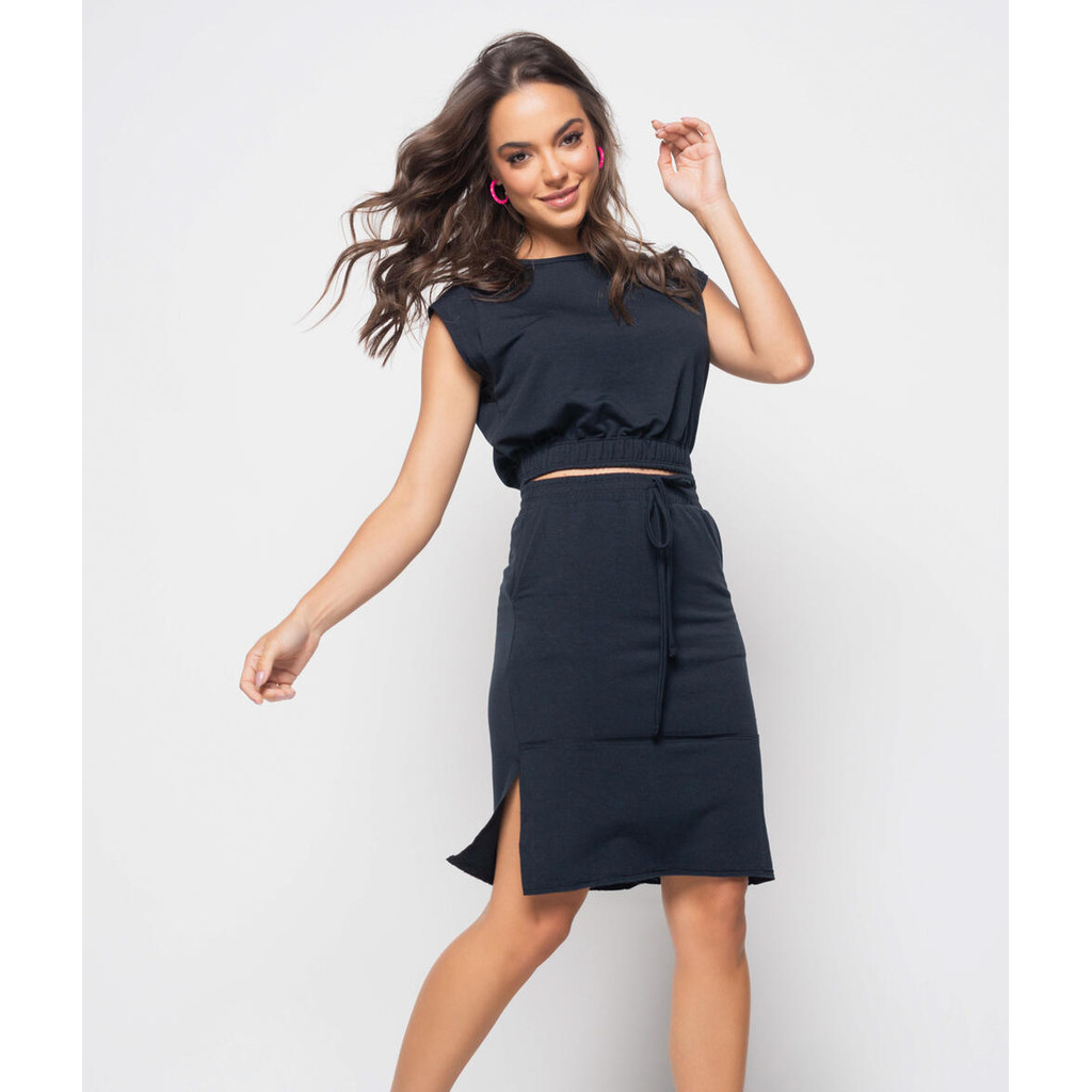 Saia Midi Com Recortes Malha Comfort Salvatore Fashion