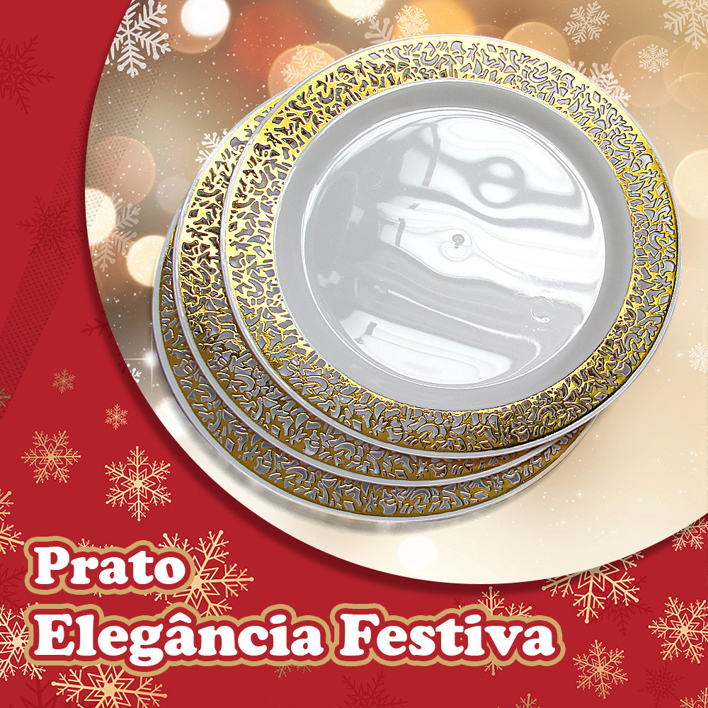 Prato Descartável Luxo 19cm Borda Dourada 6 Unidades Elegância Festiva SilverPlastic em Oferta na Shopee