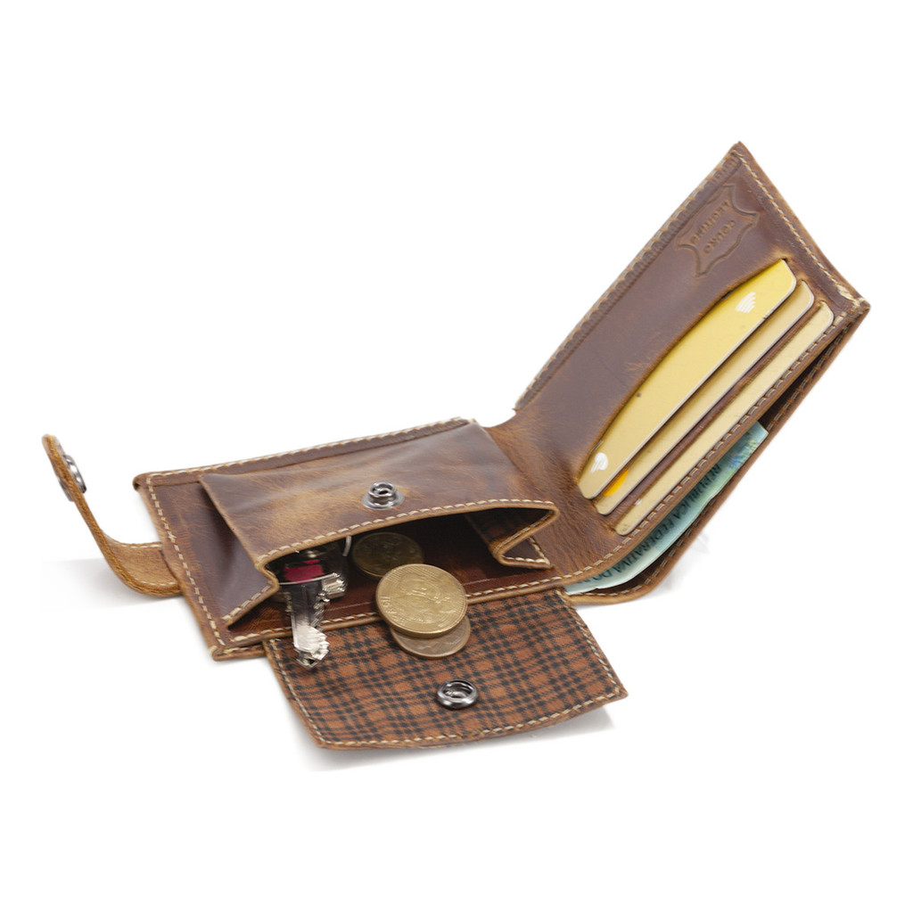 Carteira Masculina em Couro Compacta Com Porta Moedas E Espaço Para Cnh Fecho em Botão