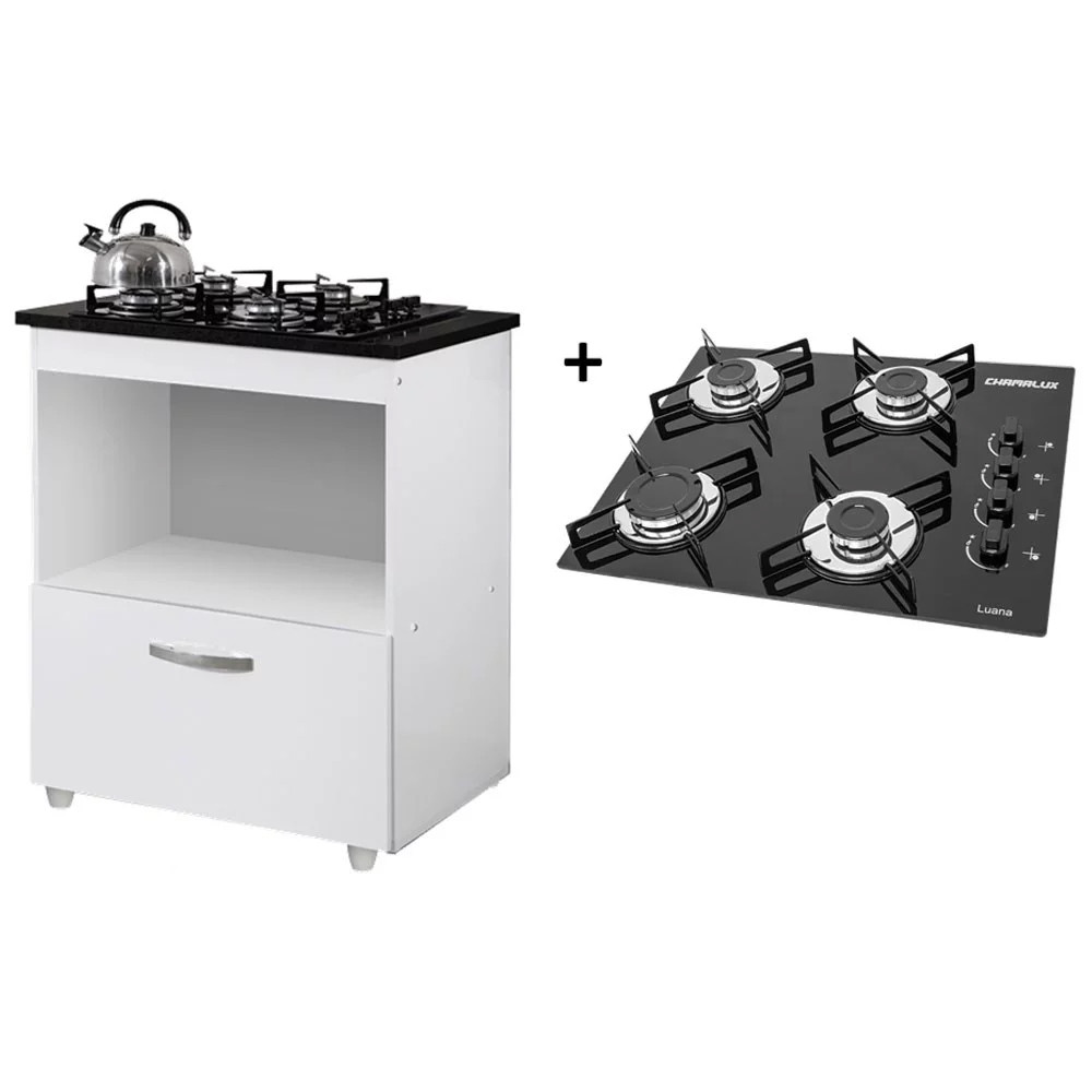 Kit BalcÃO Cooktop 1 Porta Branco Br C/FogÃO Cooktop 4 Bocas em Oferta na Shopee