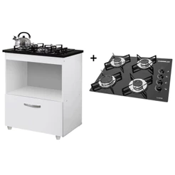 Kit BalcÃO Cooktop 1 Porta Branco Br C/FogÃO Cooktop 4 Bocas