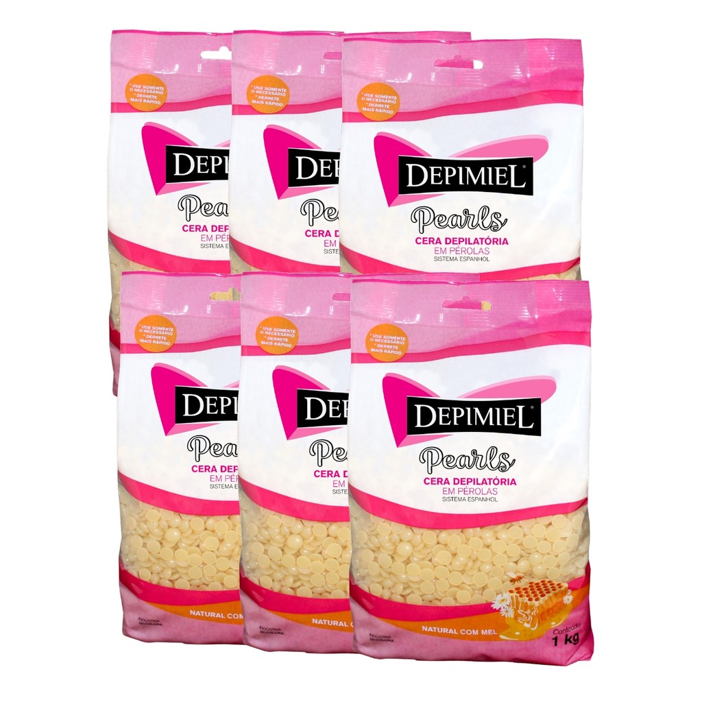 Kit 6 Cera Depilatória Natural Mel Pérolas Espanhol Depimiel
