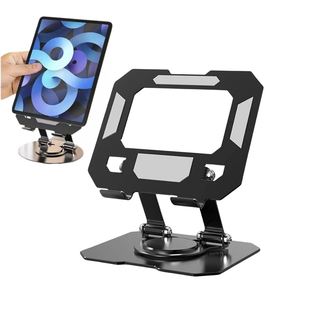 Suporte Alumínio de Mesa Base Giratória Para Tablet Celular iPad Universal Dobrável Ajustável 360º