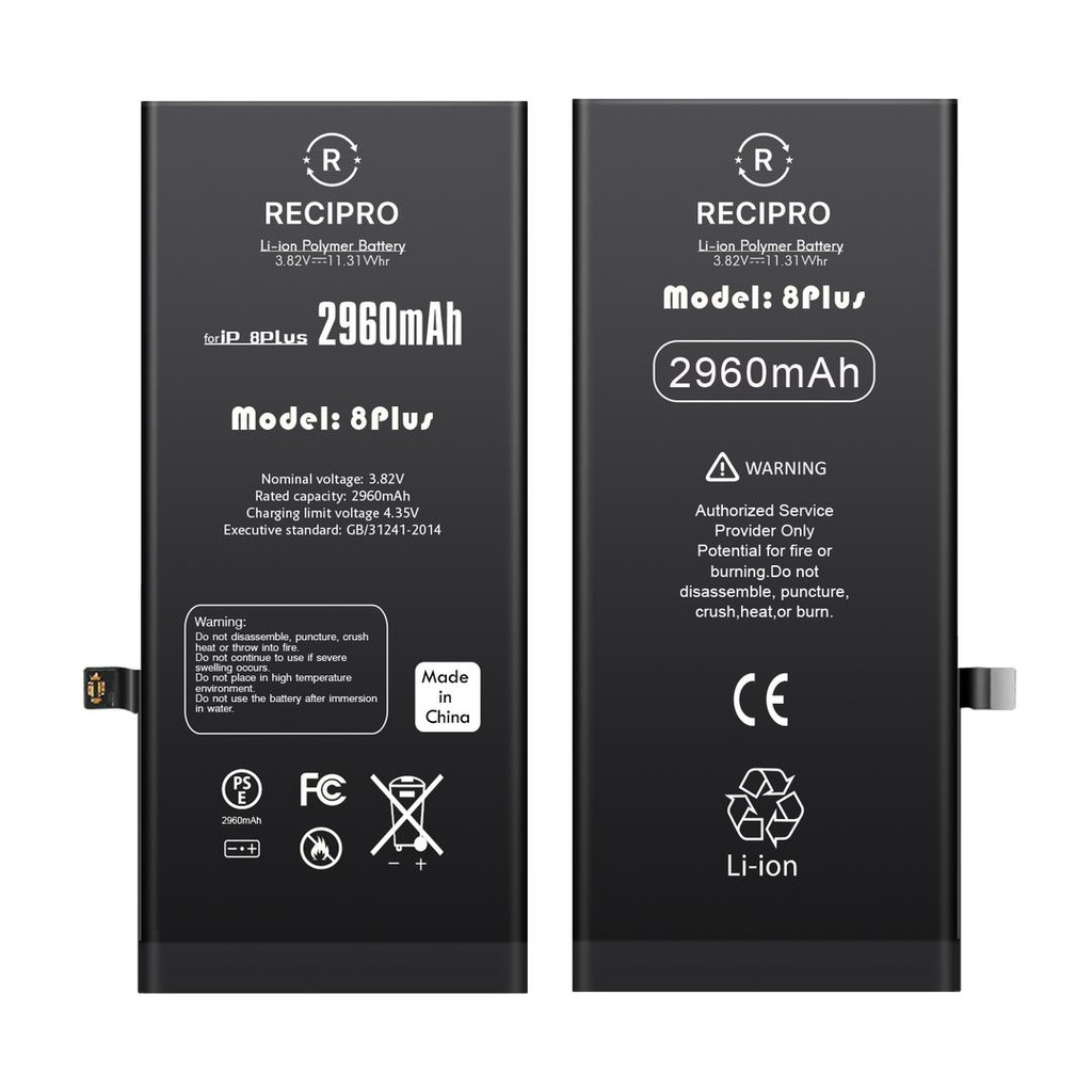 Bateria Para iPhone 8 Plus Original Recipro 2960mah Restaura Saúde 100% Compatível A1863 A1905 A1906