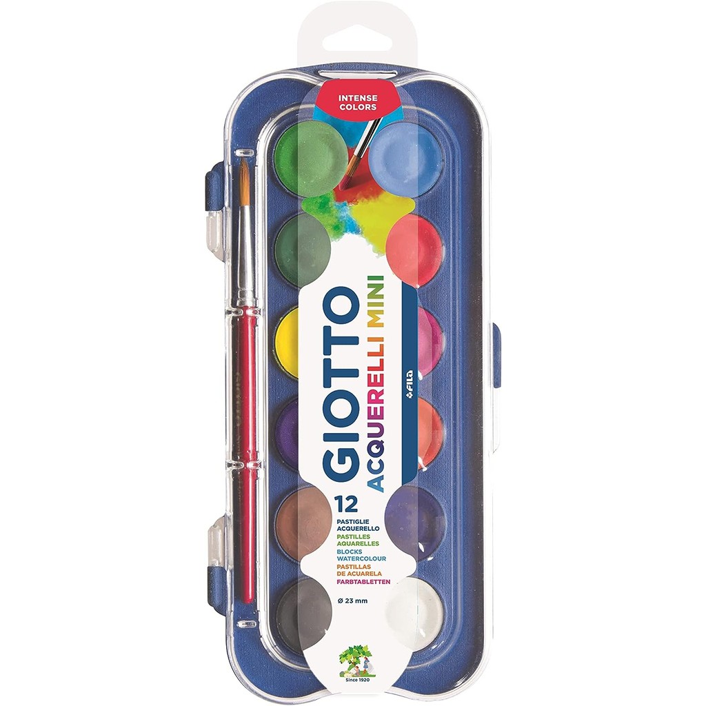 Aquarela Escolar em Pastilhas 12 Cores Giotto + Pincél