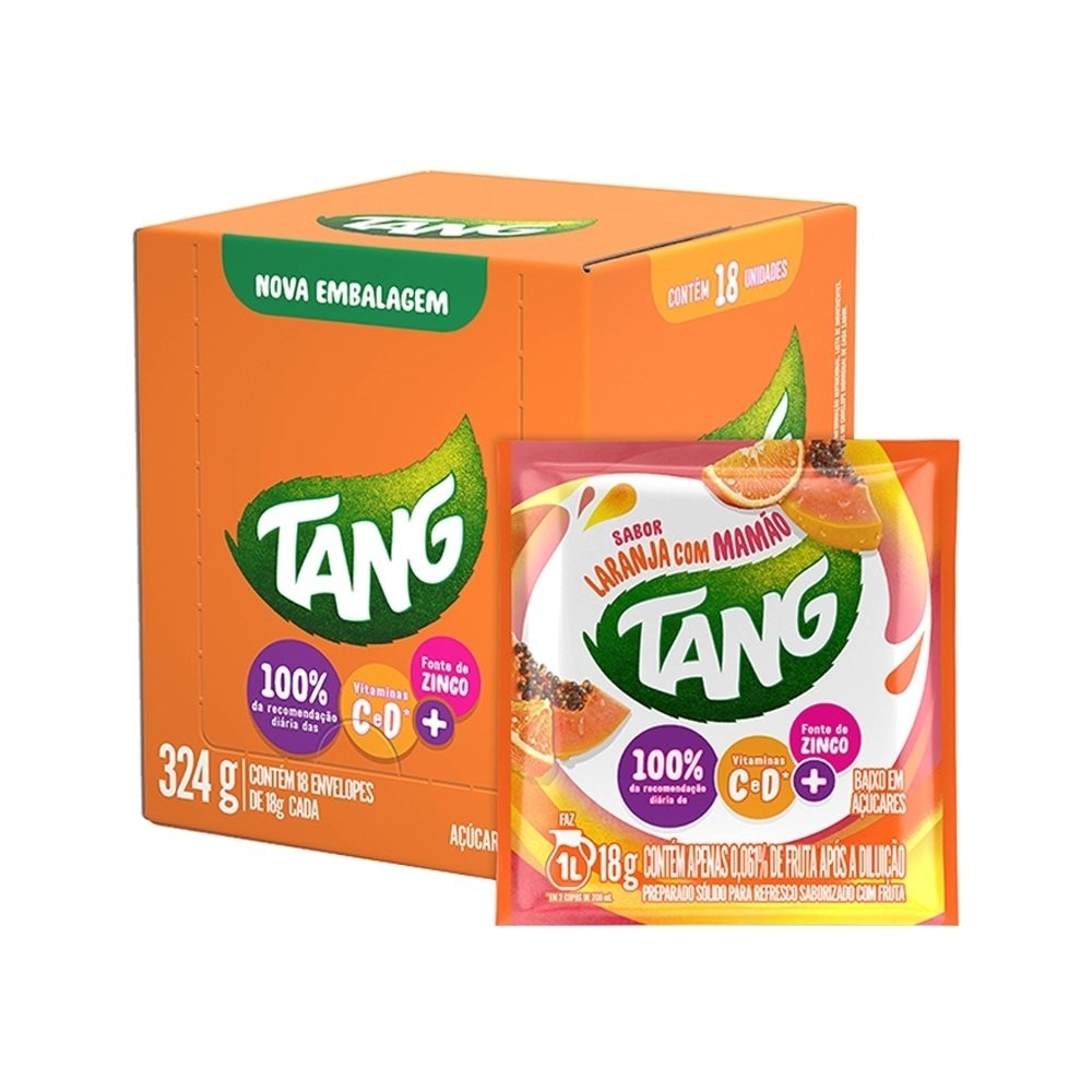 Refresco em Pó Tang Laranja e Mamão 18g Display com 18 Unidades em Oferta na Shopee
