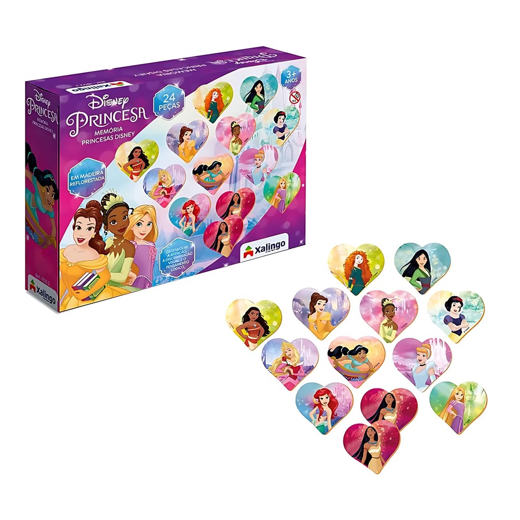 Jogo da Memória Princesas Disney 24 Peças Xalingo - 18932 - Hobbies & Collections