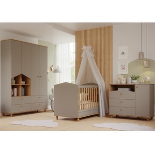 Quarto bebê Completo Berço Americano 3 em 1 Guarda roupas 4 Portas Cômoda 1 Porta 100% MDF em Oferta na Shopee
