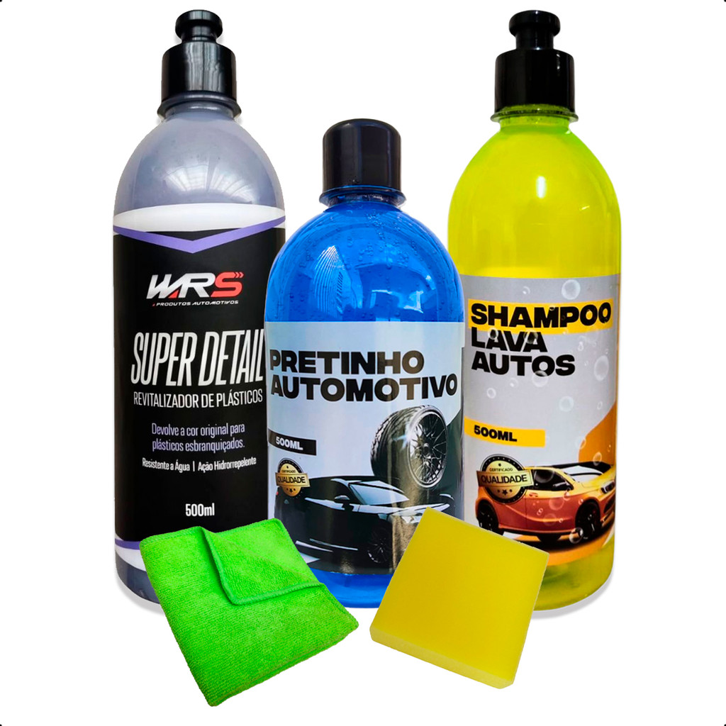 Kit Limpeza Completa Renovador Plástico Shampoo Pretinho WRS