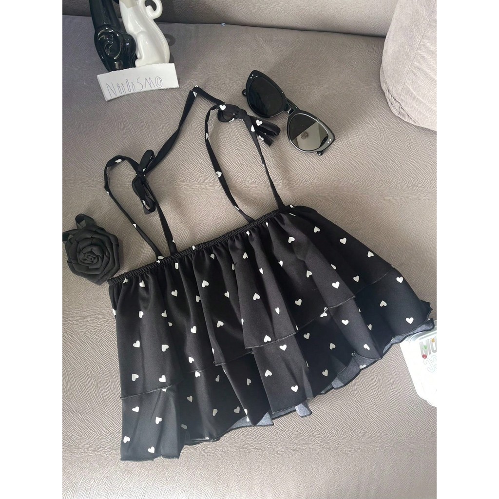 Top Feminino Com Bainha Franzida CROPPED EM CAMADAS COM AMARRAÇÃO