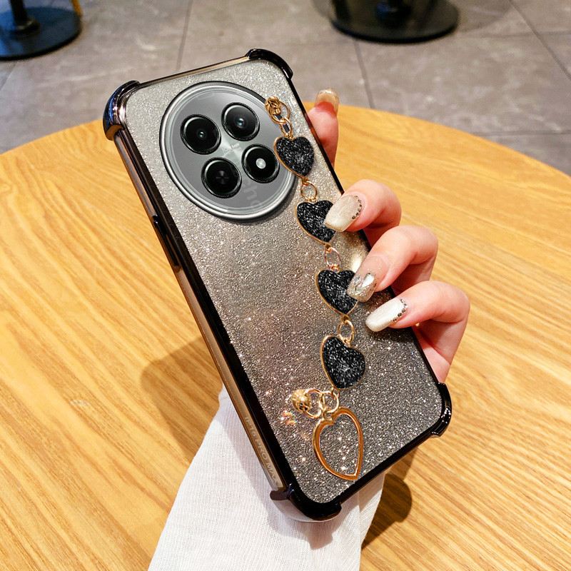 Capa Para Xiaomi Redmi Note 14 Pro 4G 5G Plus 5G Poco X7 F7 5G Turbo 4 Luxo Galvanizado Amor Pulseira Espumante Transpar