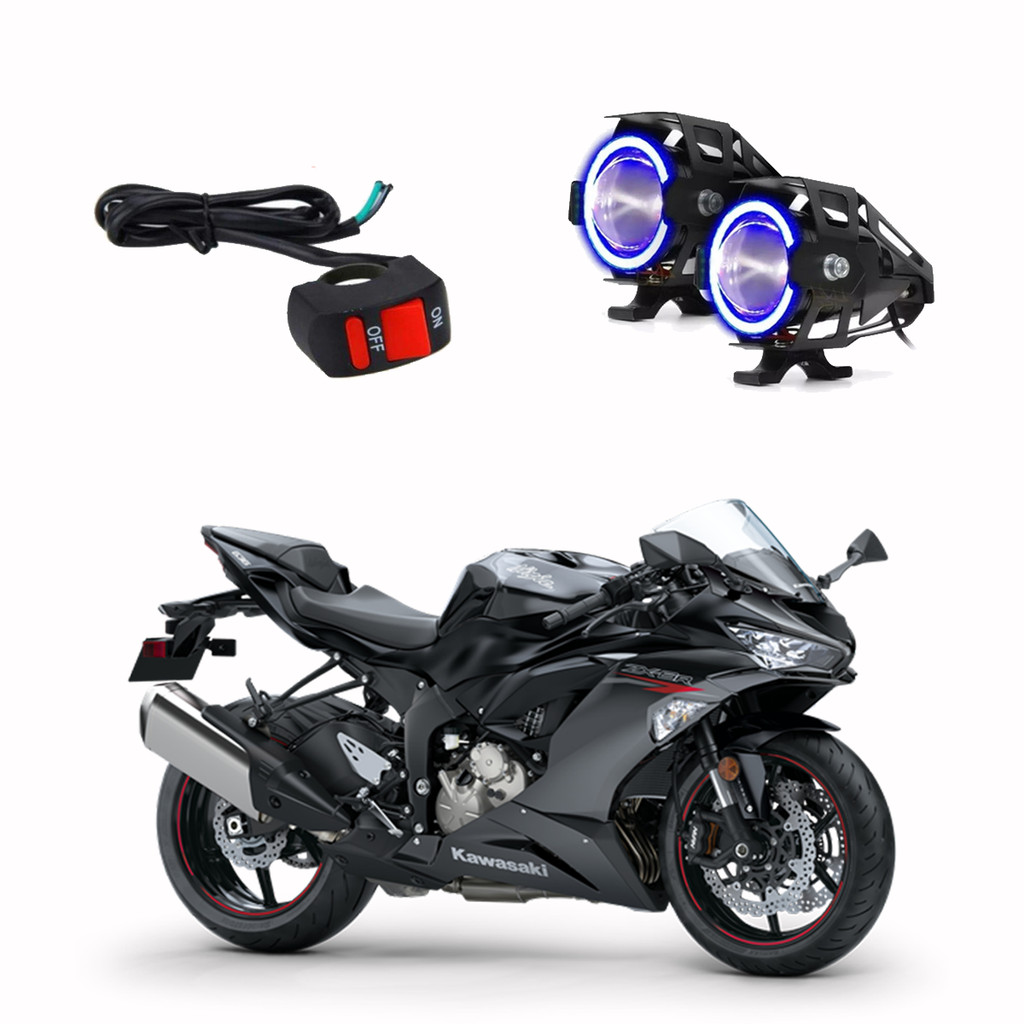 Par Farol de Milha Angel Eye U7 Azul para Moto Kawasaki NINJA ZX 6R 600CC 2007 2008 2009 2010 2011 2012 2013