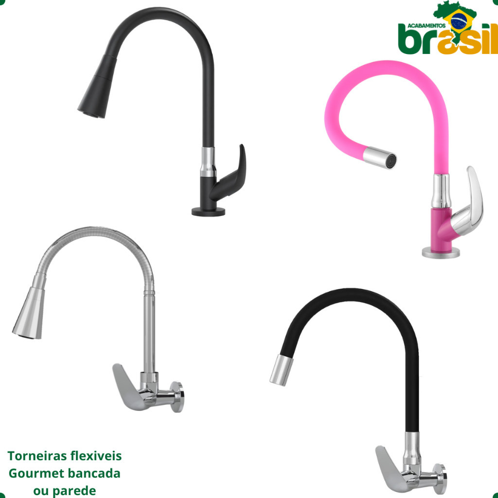 Torneira pia cozinha gourmet flexivel luxo cromada ou preta bancada ou parede