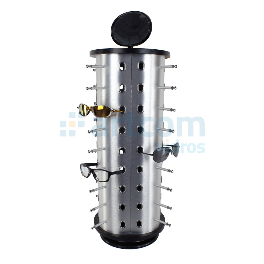 Expositor de Óculos Giratório Prateado com Espelho de Balcão - 36 Unid.