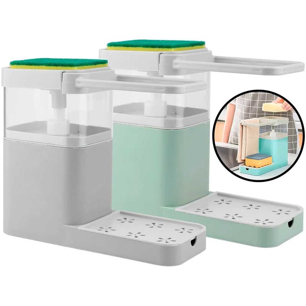 Dispenser Multifuncional De Detergente Com Porta Bucha Esponja Para Pia Bancada 