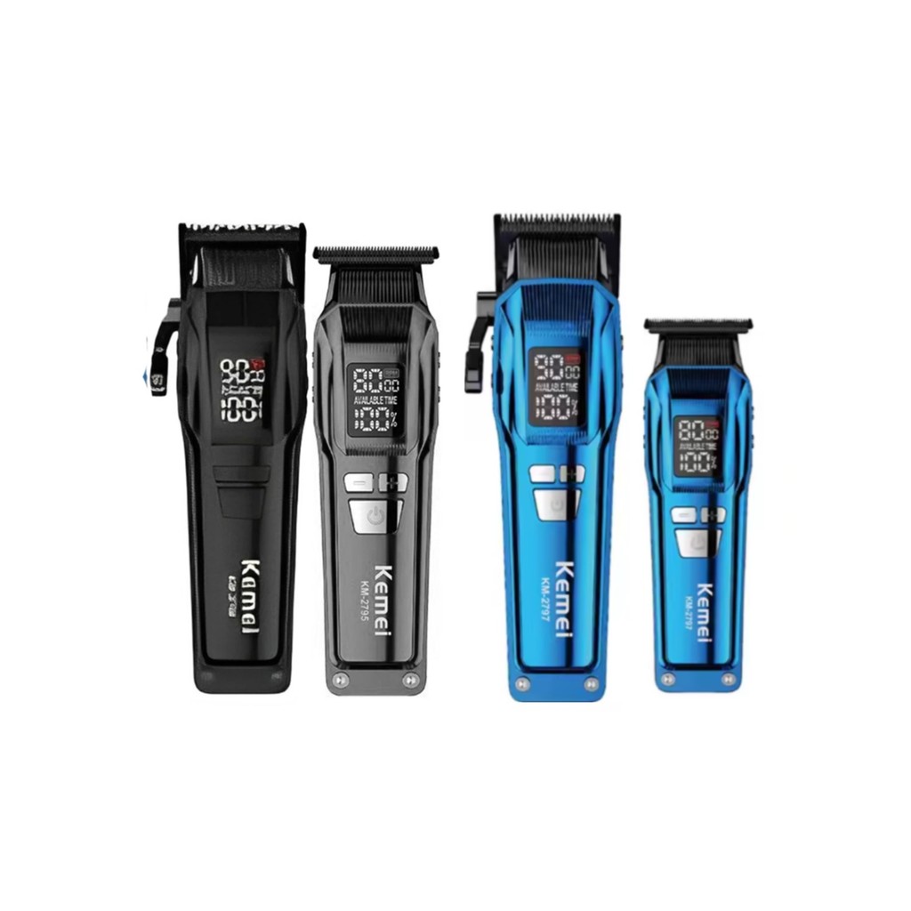 Kit Máquina de Corte Profissional Kemei KM-2797 de Acabamento Recarregável Display LCD Barbeiro