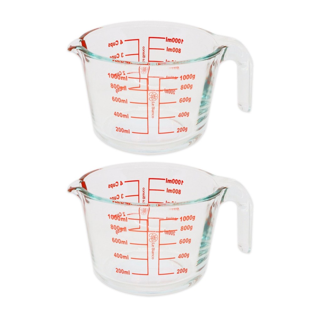 Kit 2 Jarra De Vidro Graduado Medidora 1L C/ Alça Bico Temperado Receita Culinária Cozinha