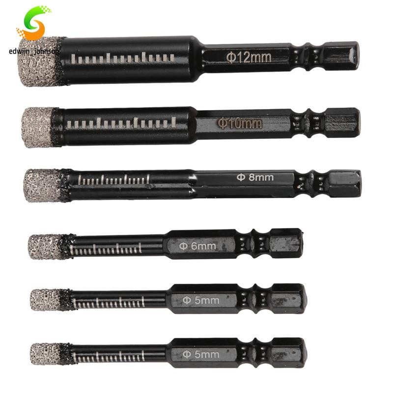 6Pc Preto Seco Diamante Brocas Conjunto Para Cerâmica Telha De Mármore Pedra Vidro Materiais Duros 5/6/8/10/12mm em Oferta na Shopee