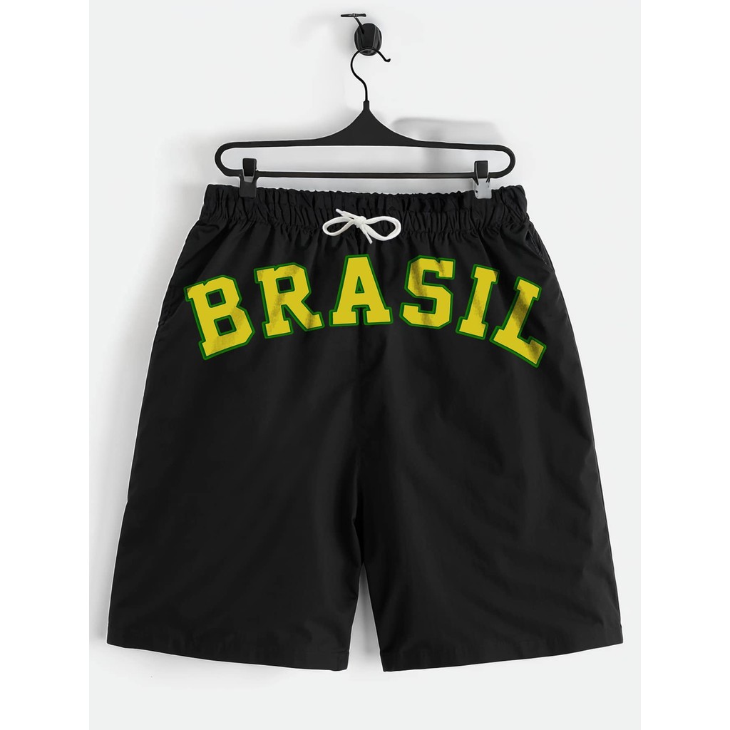 Shorts Preto Bermuda Calção Verão Brasil Cidade Estampado Infantil Juvenil