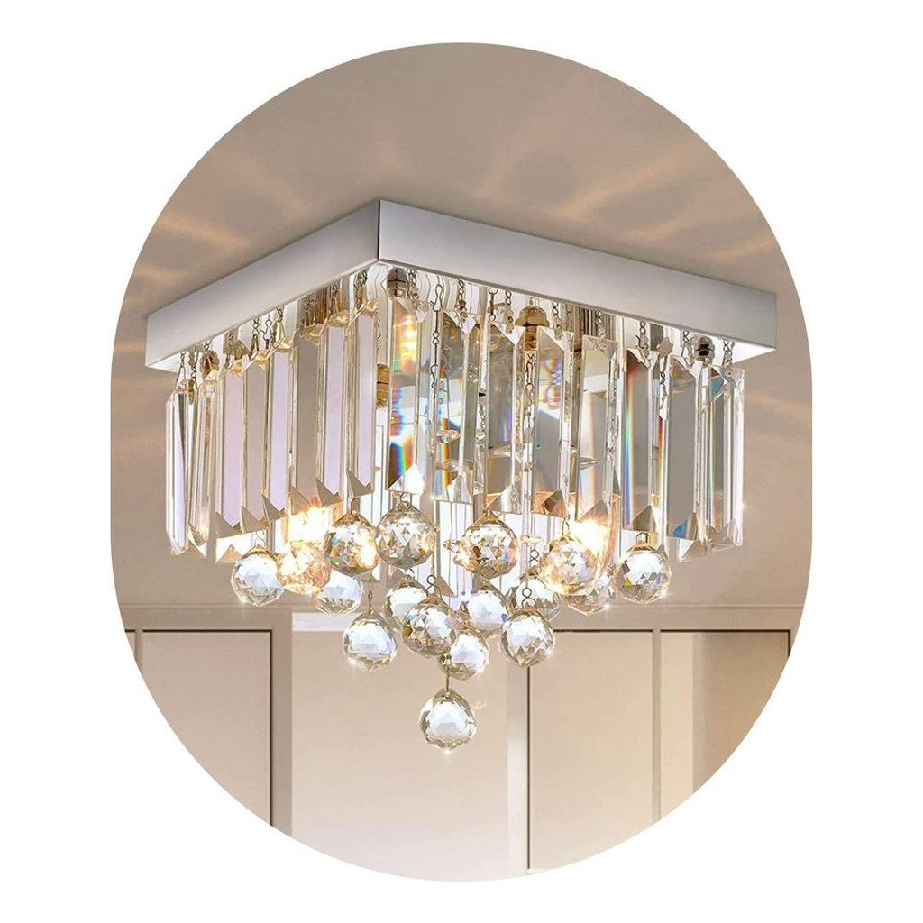 Lustre Plafon 25x25 De Cristal Legitimo Sala Quarto Montado