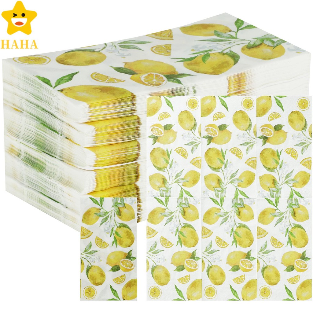 140 Pçs Guardanapos De Papel Limão Macio Absorvente Convidado Guardanapo Reutilizável Padrão Frutas Toalha Mão Shopbc300