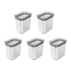 Kit de potes herméticos retangular Ou 5 peças 1,5L Linha Block - Natural